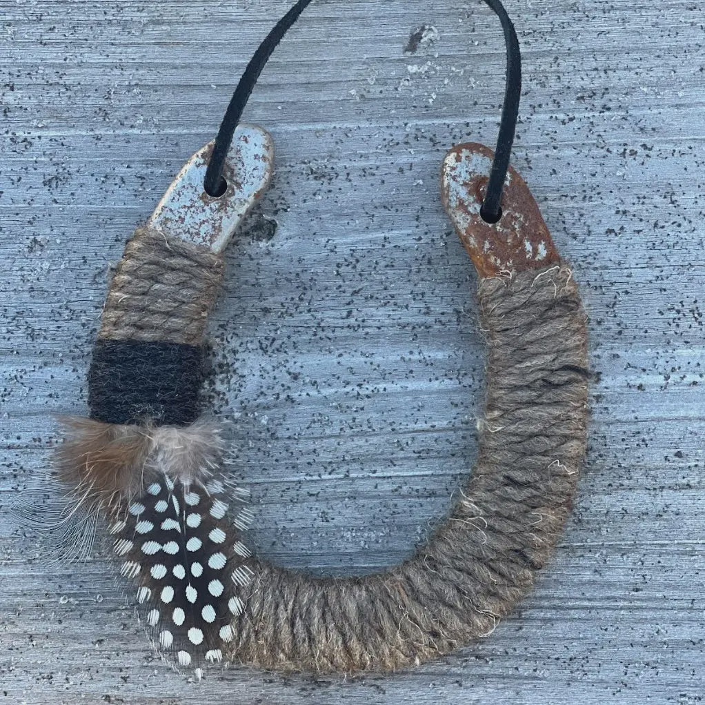 Up-Cycled Lucky Horseshoe with Feather