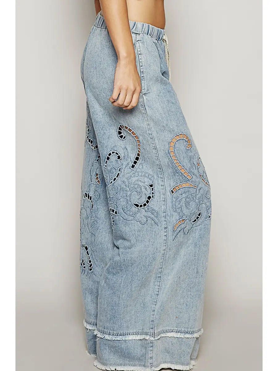 Vintage Washing Outseam Woven Twill Wide Pants