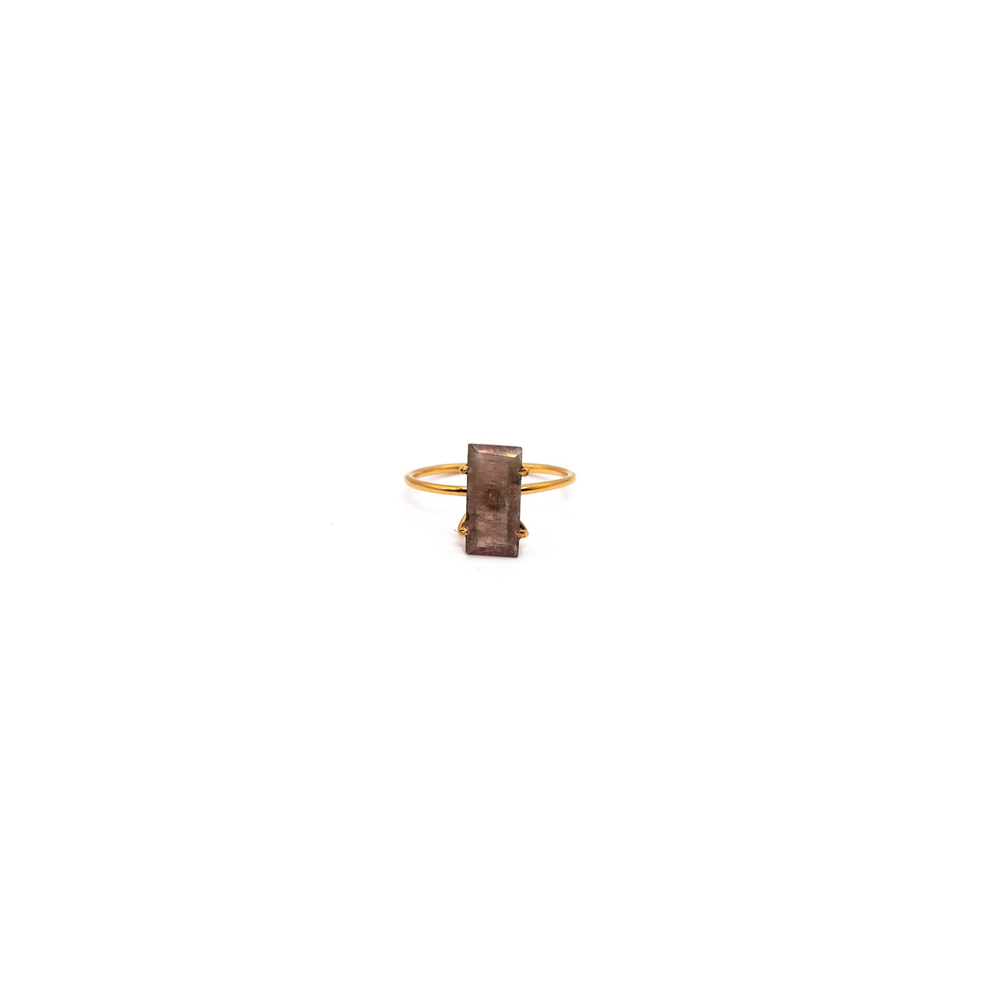Baguette-Cut Watermelon Tourmaline Adjustable Ring