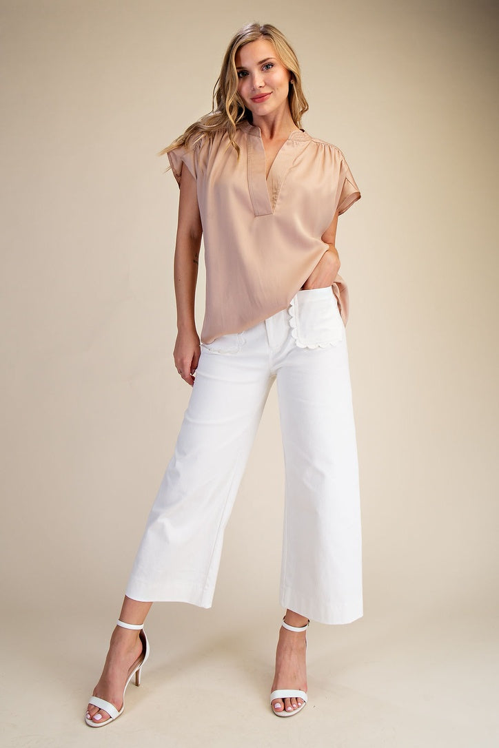 Colette Wide-Leg Scallop Pocket Pants