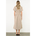 Button Up Short Sleeve Striped Maxi Dress
