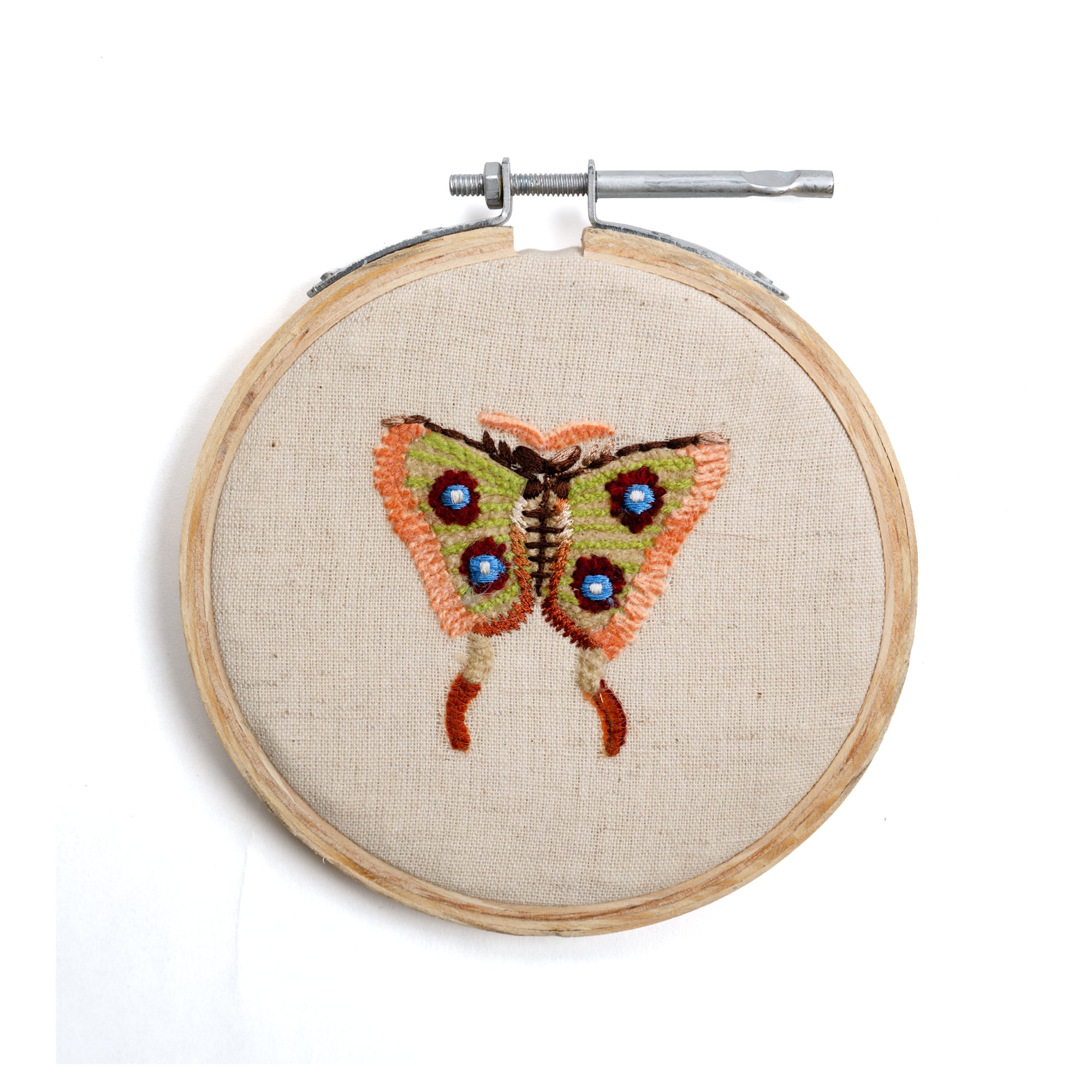Small Butterfly Embroidery Hoop Collection -Orange & Green Wing- 4” Diameter