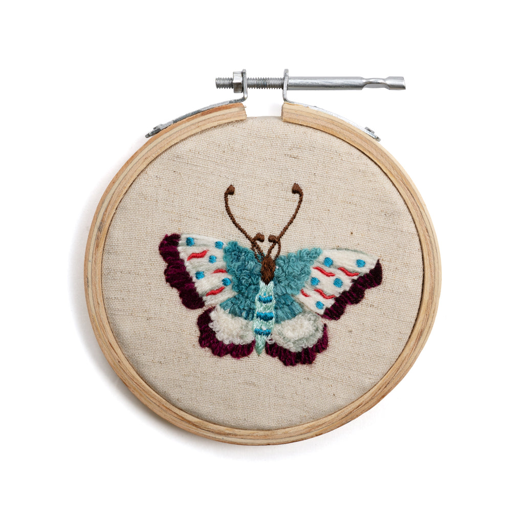 Butterfly Small Embroidery Hoop Collection - Blue & Magenta Wing