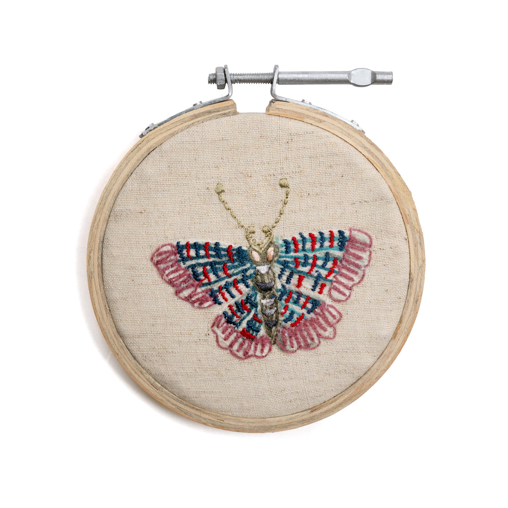 Butterfly Small Embroidery Hoop Collection - Red & Blue Striped Wing