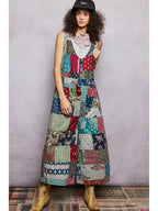 V-Neck Patchwork Dual Patch Pocket Overall