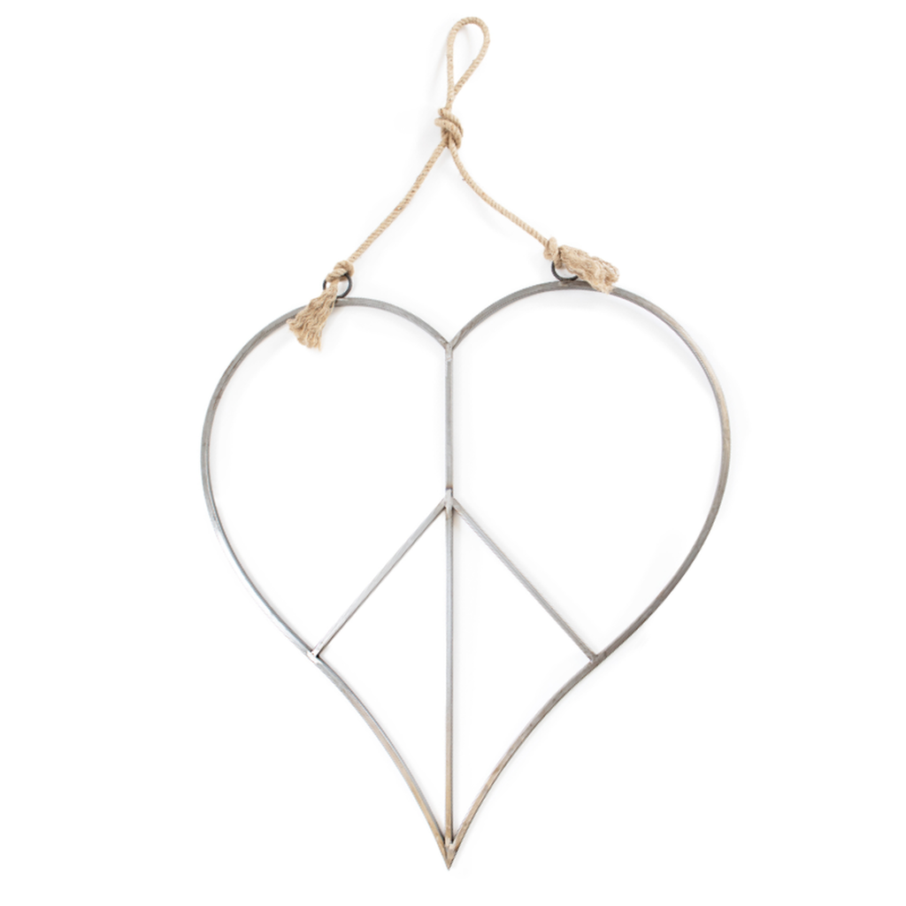 Hanging Metal & Jute Heart Peace Sign 36" x 36"