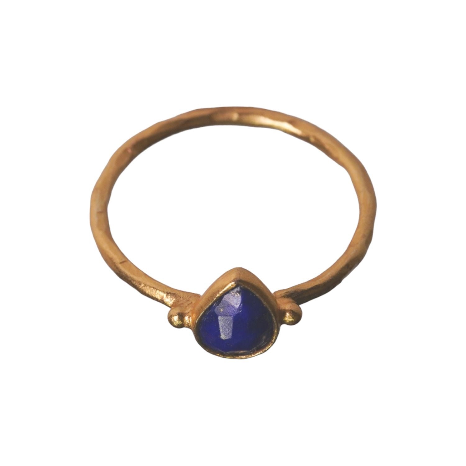 Teardrop Ring with Lapis - 22K Gold Plating - Size
