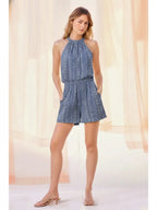 Halter Neck Romper, Denim Blue