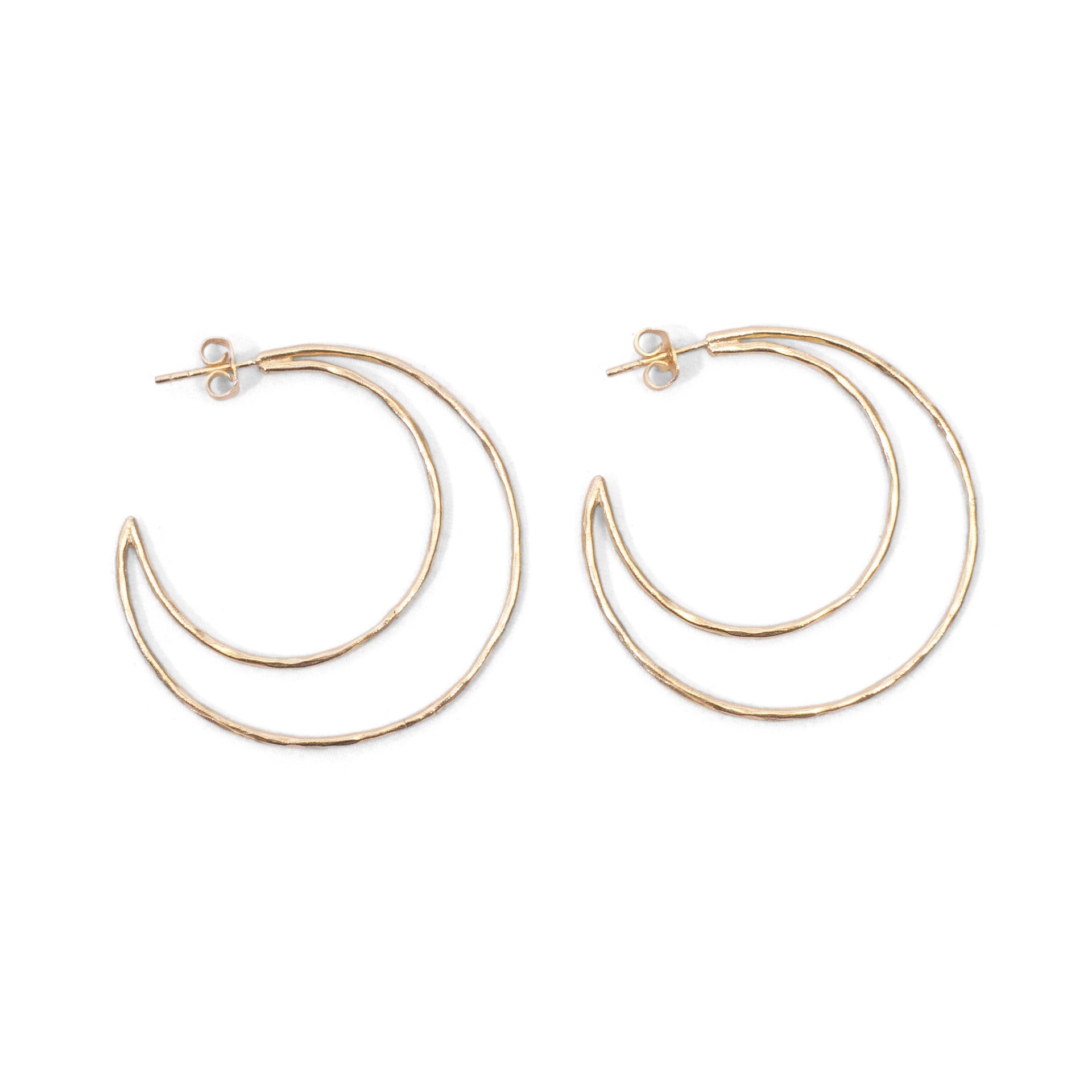 ***Dimpled Crescent Moon Hoop Earrings 1-3/4" diameter