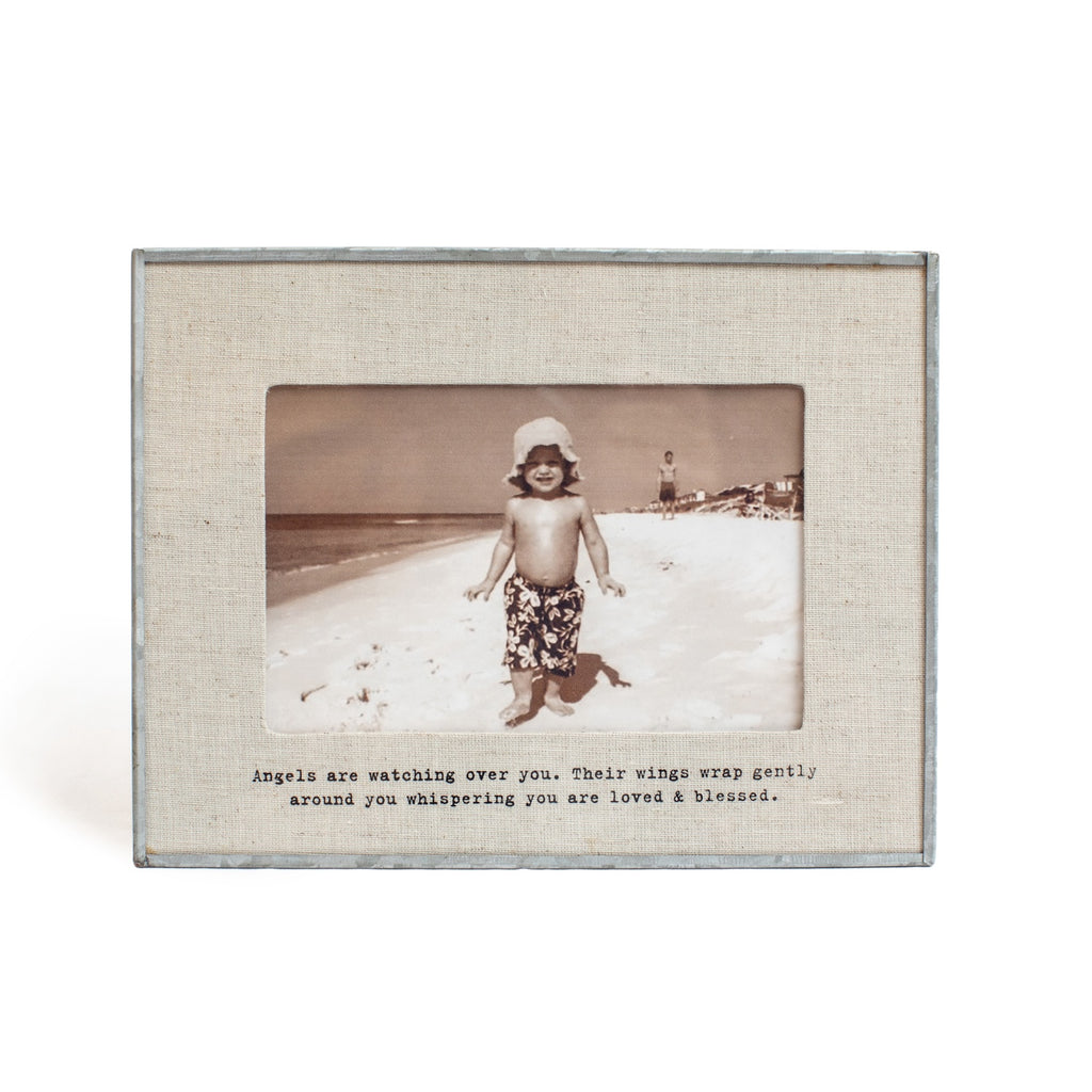 "Angels Are Watching" Zinc Linen  Frame 6"x4" Horizontal