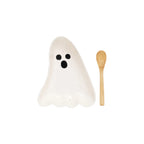Stoneware Ghost Shaped Dish w Spoon, S/2
