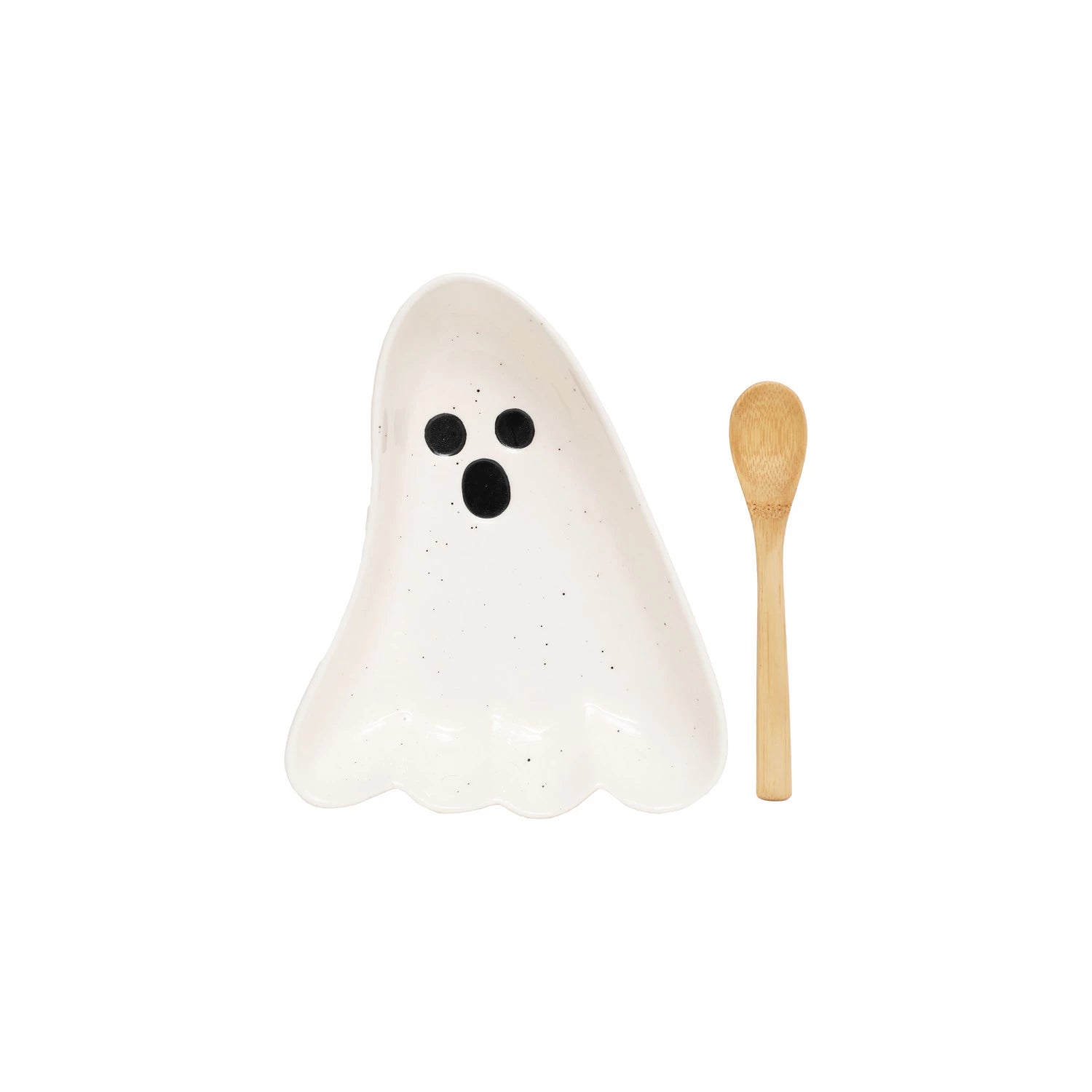 Stoneware Ghost Shaped Dish w Spoon, S/2