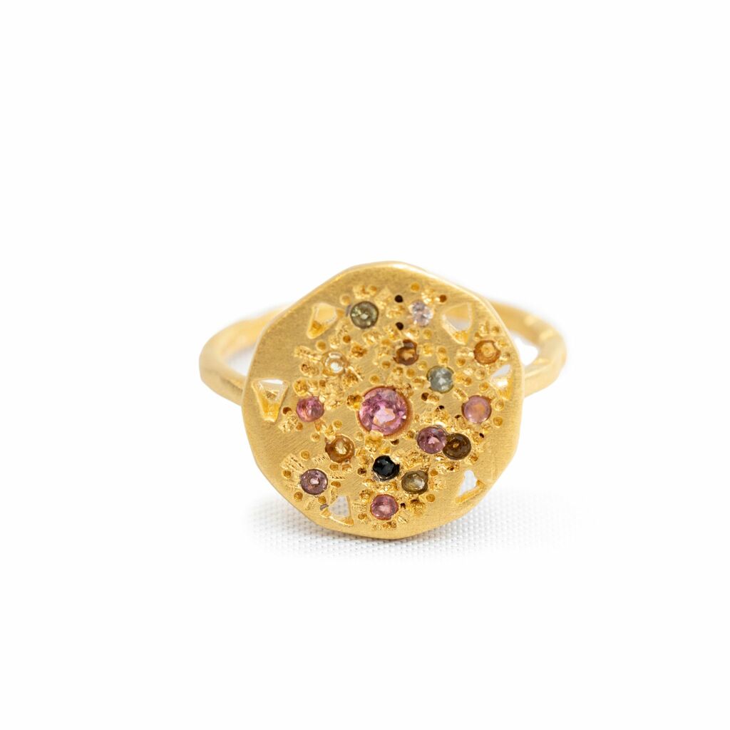 Round Multi Tourmaline Plate Ring - size