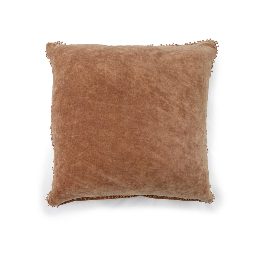 Fawn Velvet Pillow with Poms - 22" x 22"