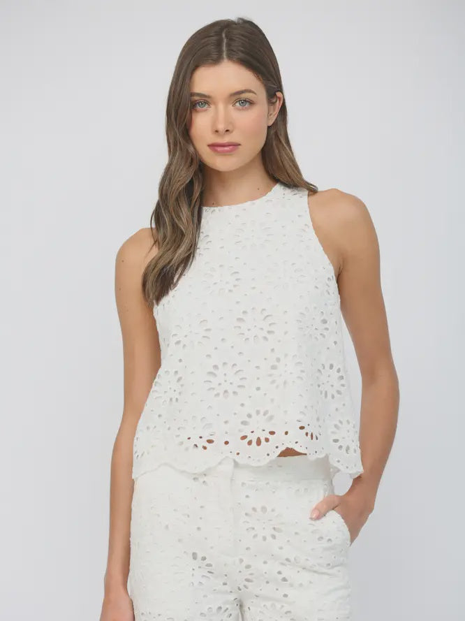 Floral Eyelet Sleeveless Lace Top
