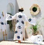 Blue Evil Eye Long Kaftan Kimono