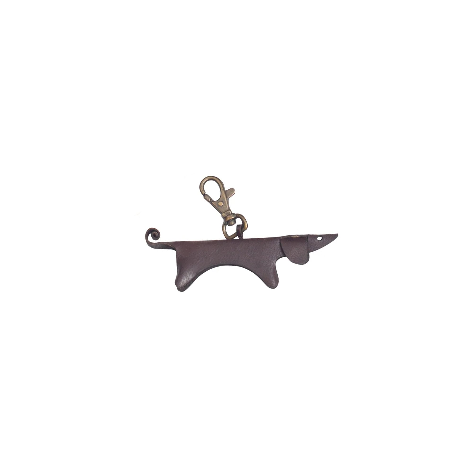 Brown Dachshund Leather Keychain