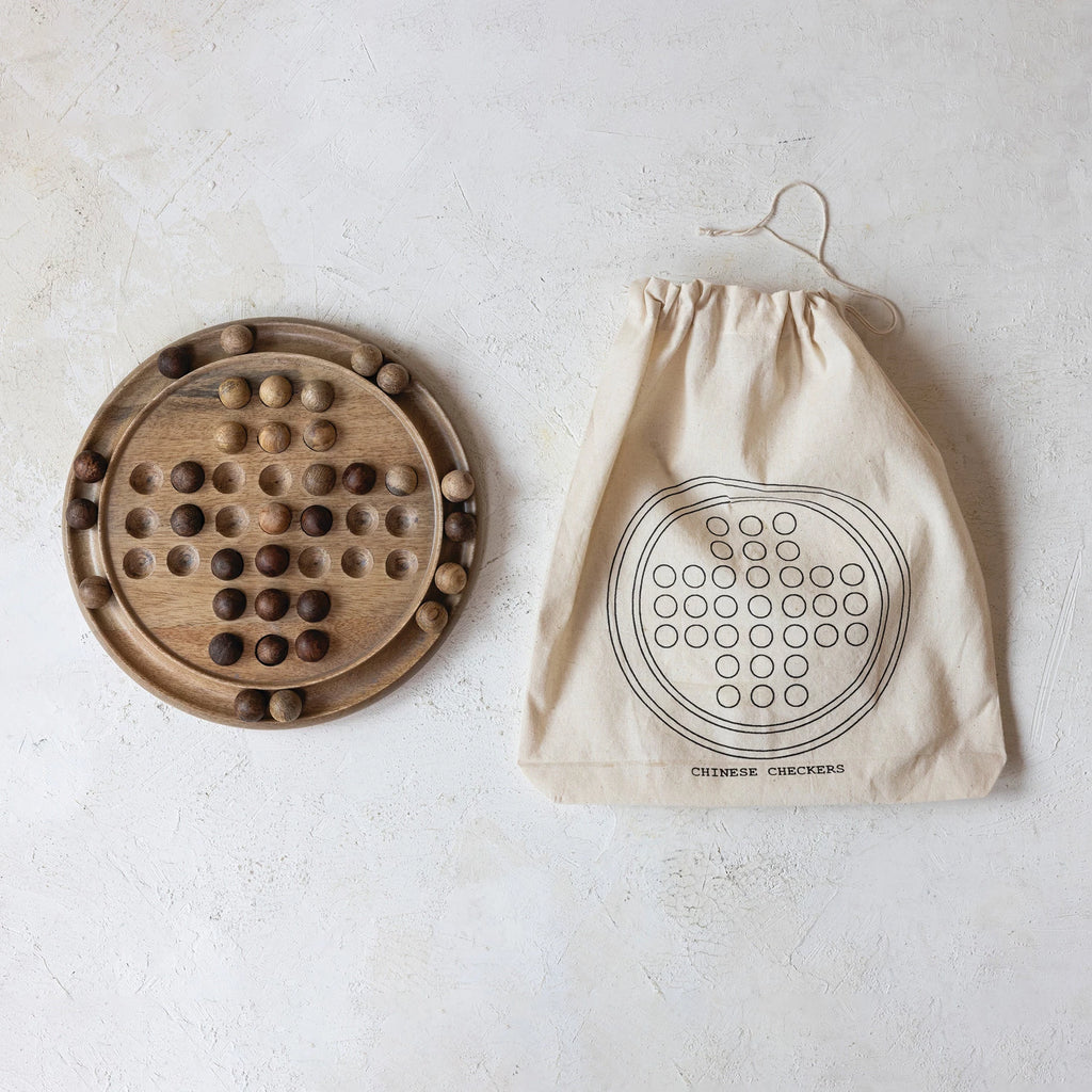 Mango Wood Chinese Checkers Set in Bag