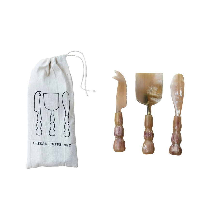 Natural Horn Cheese Servers, Set of 3 in Bag