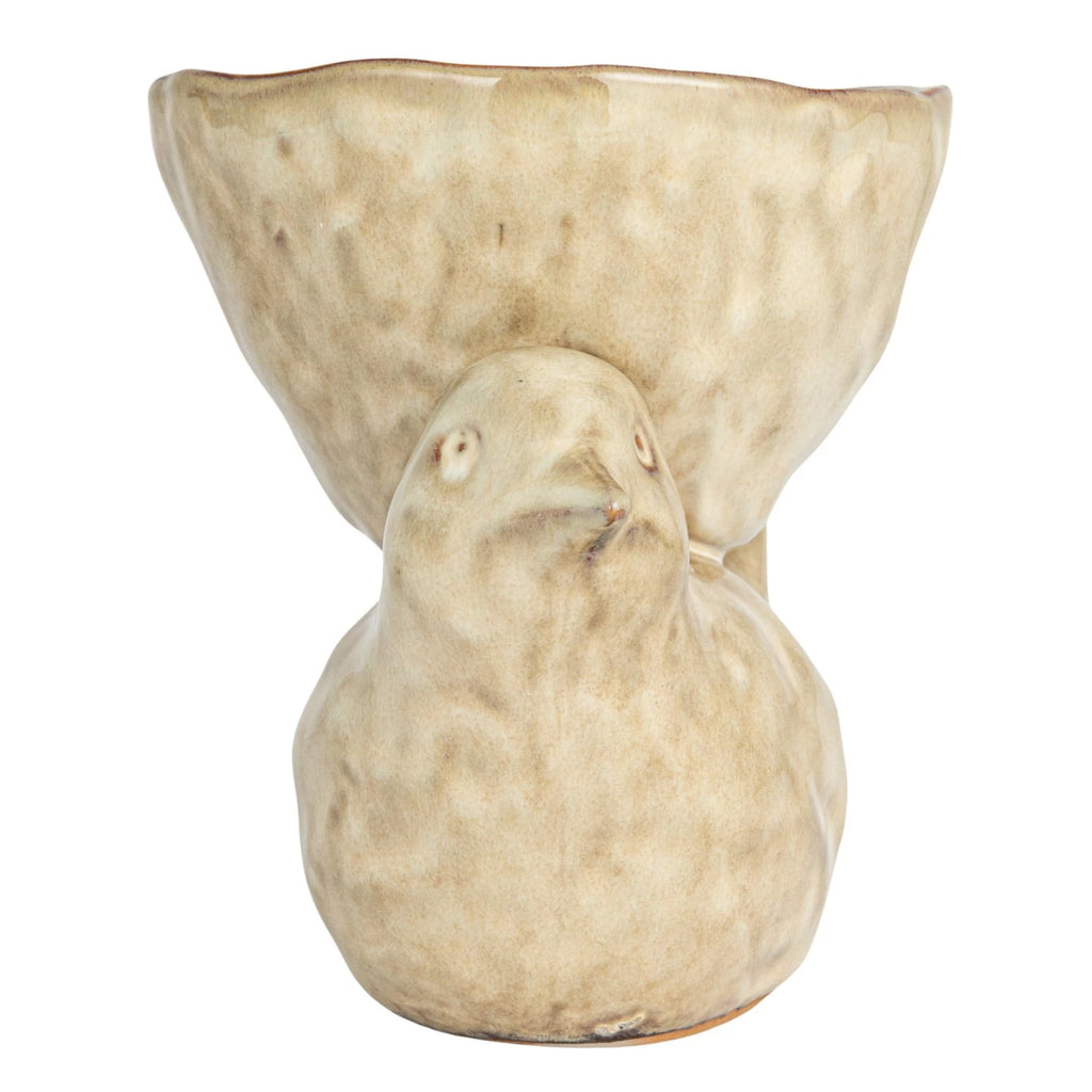 Stoneware Bird with Bowl - Cream