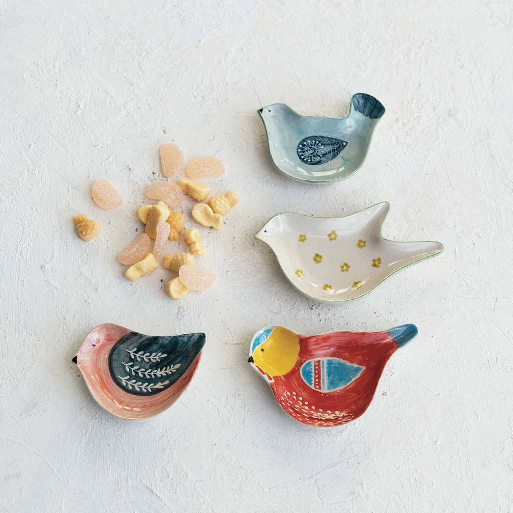 Hand-Painted Stoneware Bird Shaped Dish, 4 Styles