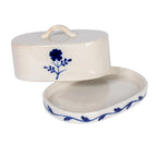 Hand-Painted Stoneware Butter Dish w Flower