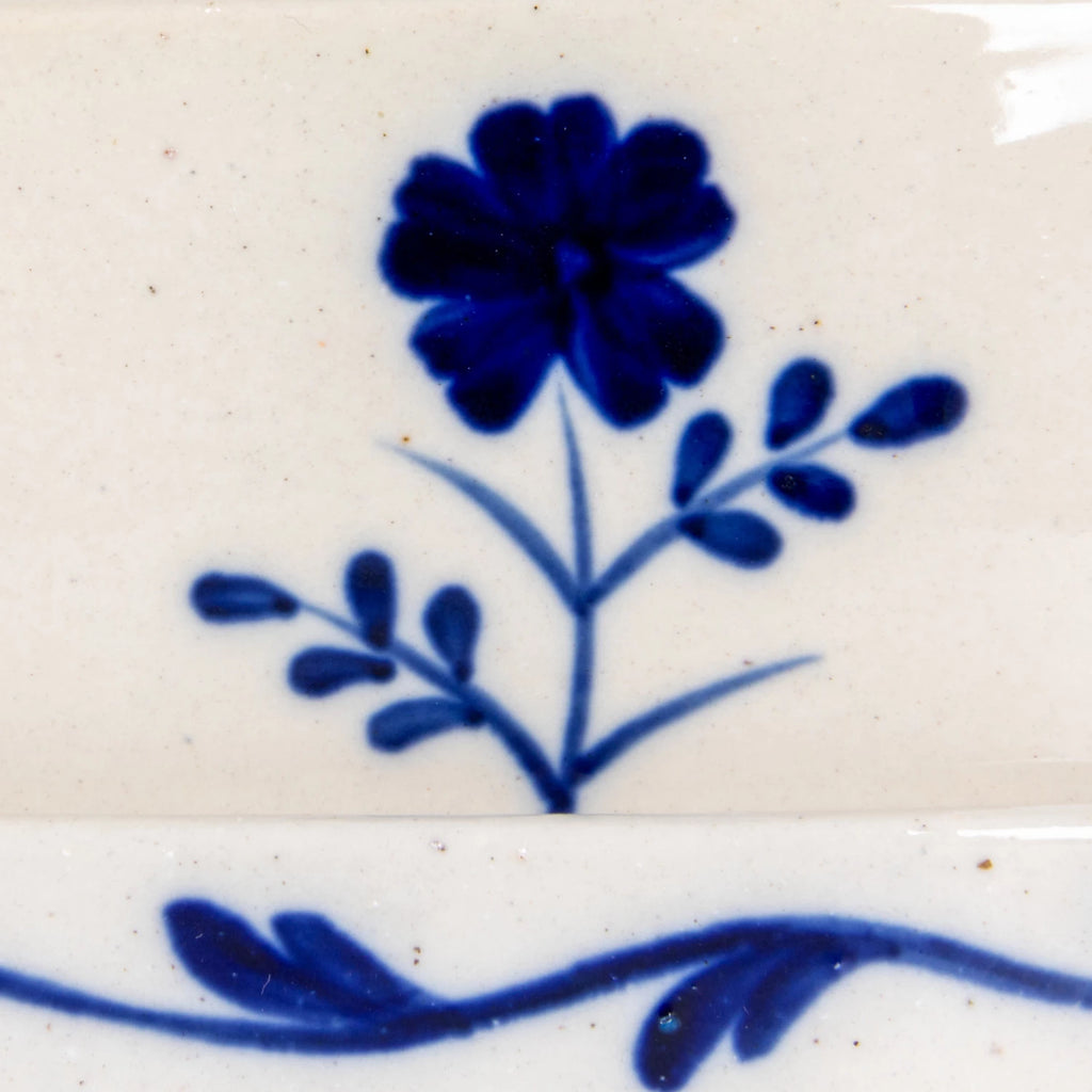 Hand-Painted Stoneware Butter Dish w Flower