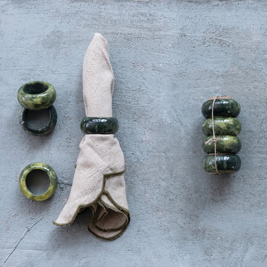 Marbled Resin Napkin Rings, Green, Set of 4