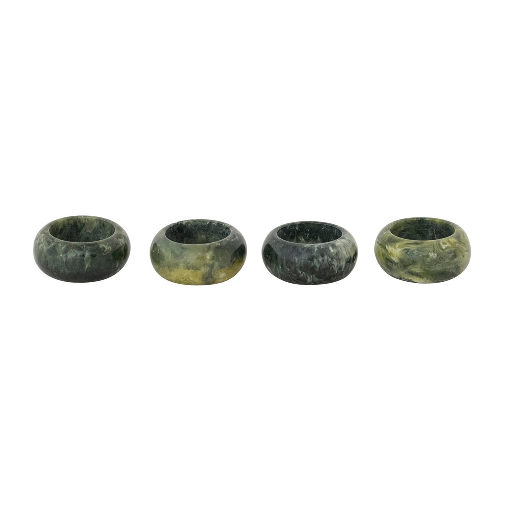 Marbled Resin Napkin Rings, Green, Set of 4