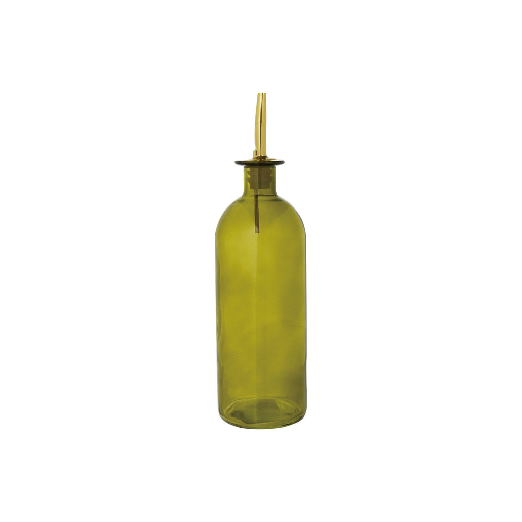 16 oz. Glass Oil Cruet w/ Metal Stopper, Olive Color & Gold Finish
