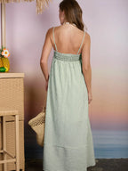 Embroidered Smocked Striped Tunic Maxi Dress
