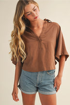 Oversized Popover Open Collar Top