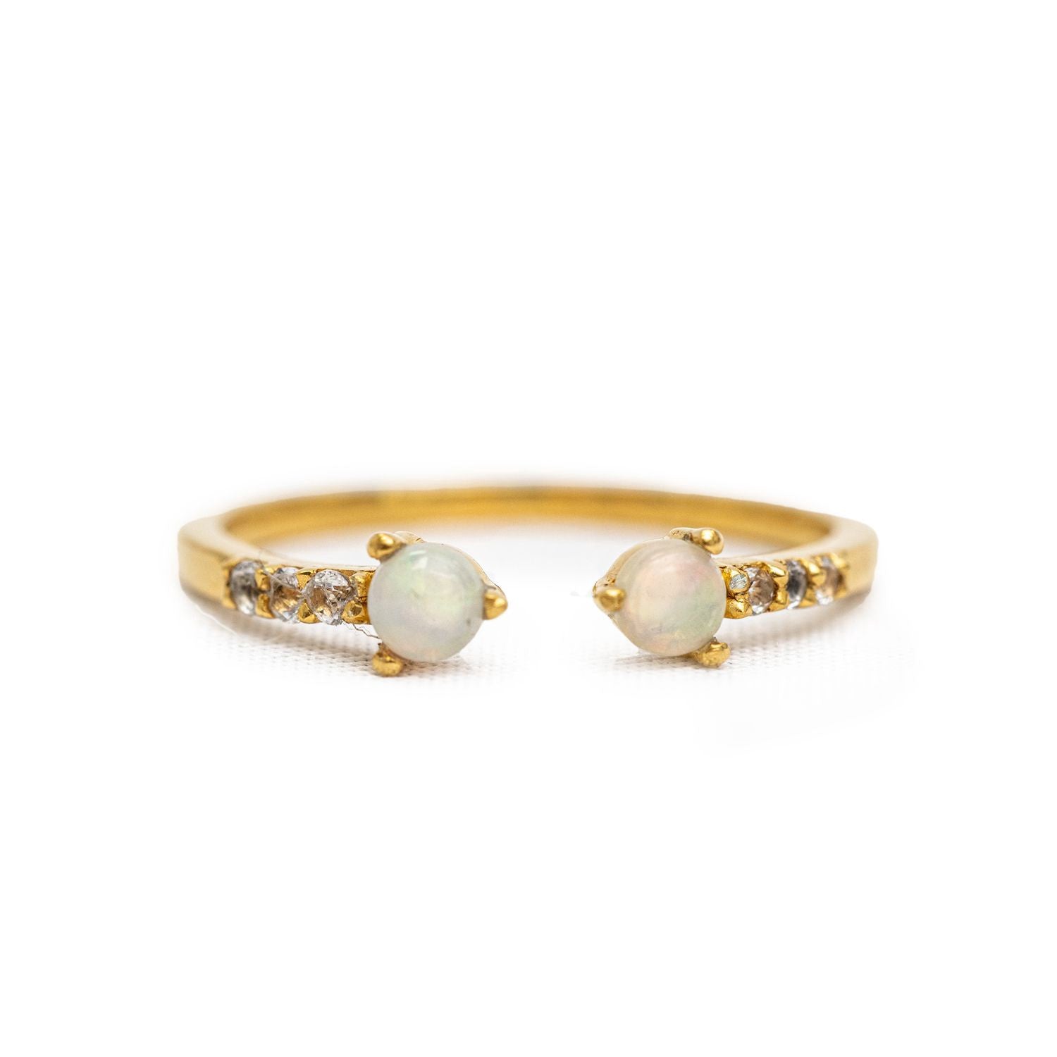 ***Gold Plated Brass Opal Dual Ring with White Topaz Accents Adjustable