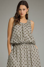 Gingham Polka Dot Round Neck Sleeveless Top
