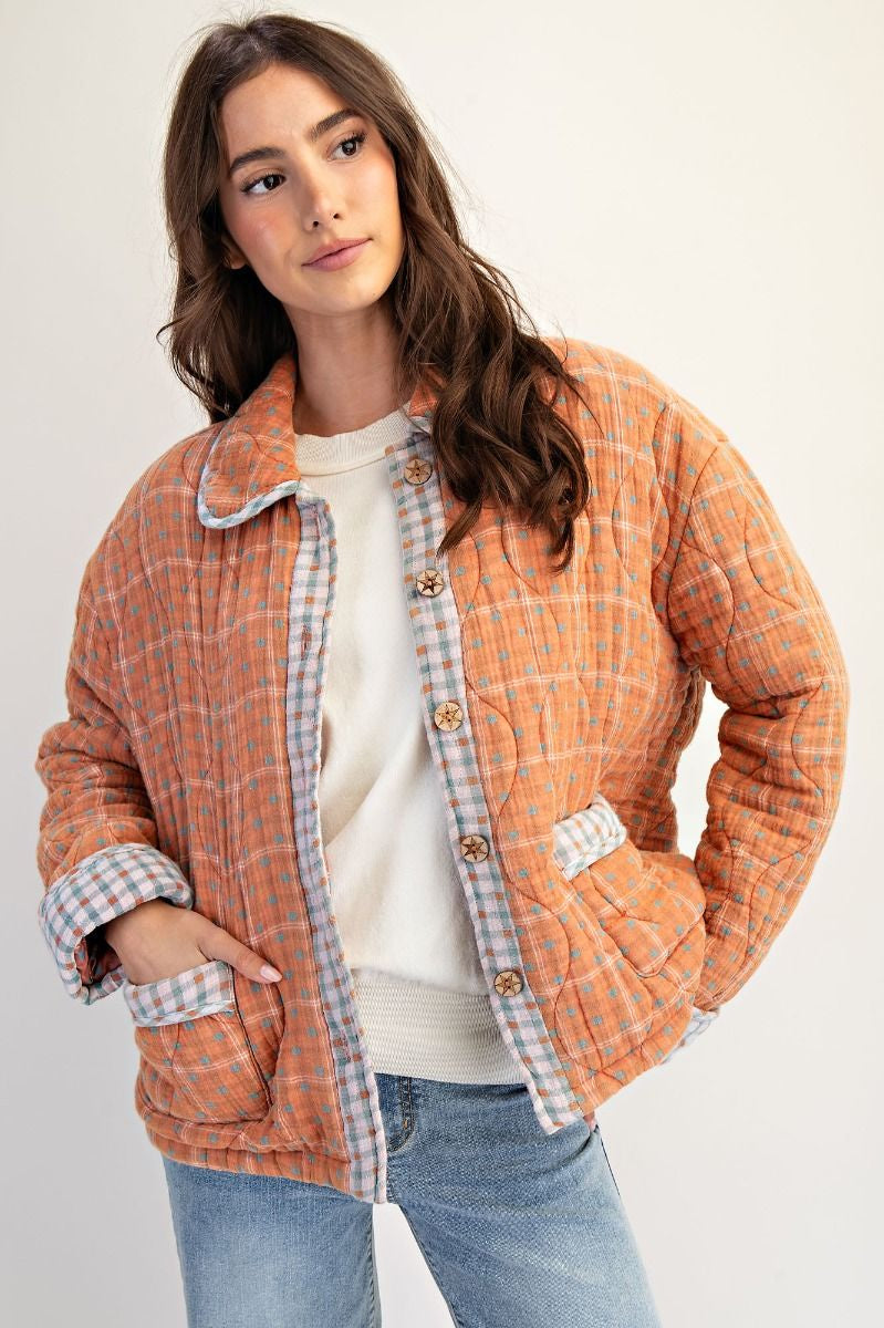 Quilted Mineral Washed Jacket, Cinnamon
