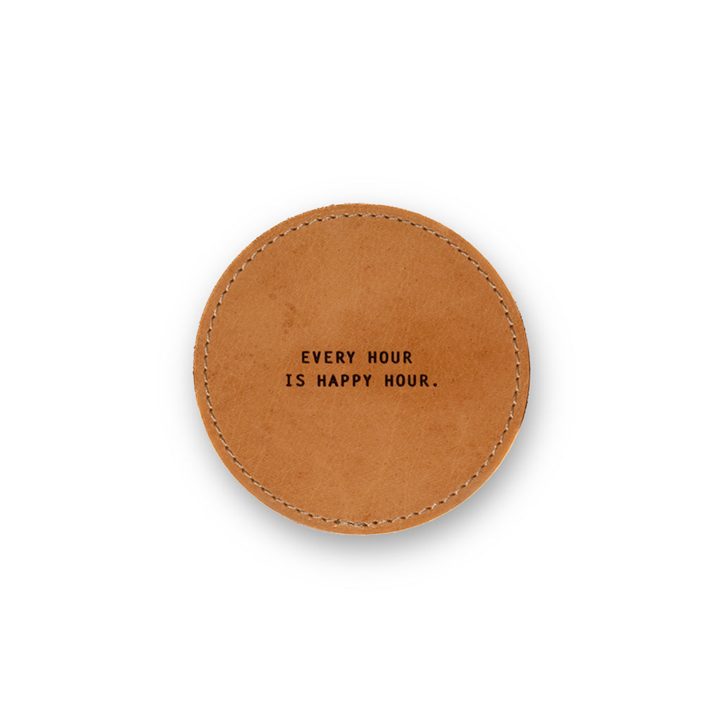 Happy Hour Leather Coaster in Tan - Set of 4