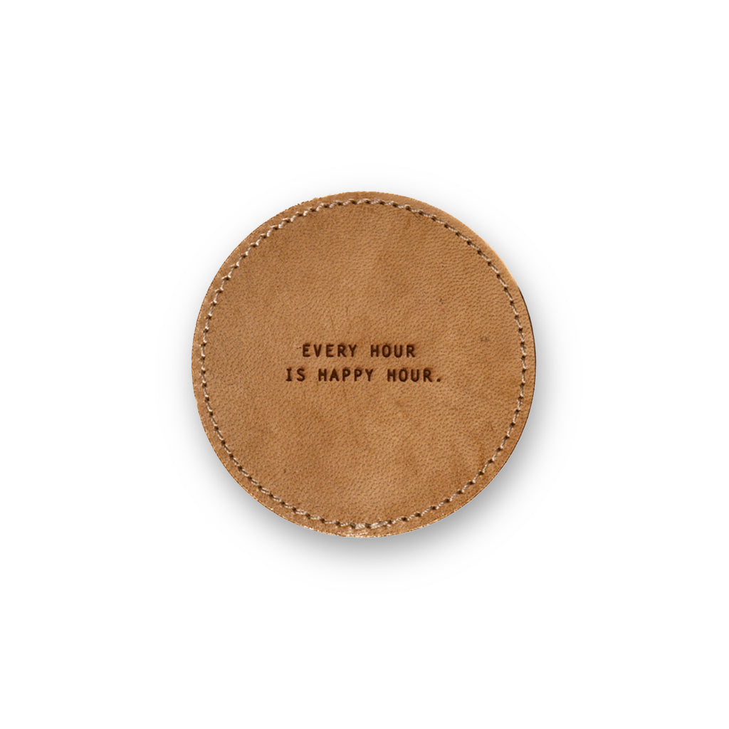 Happy Hour Leather Coaster in Brown - Set of 4