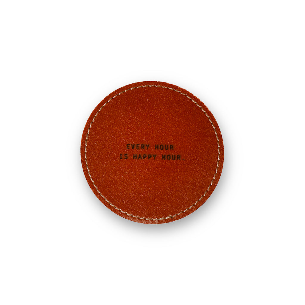 Happy Hour Leather Coaster in Auburn - Set of 4