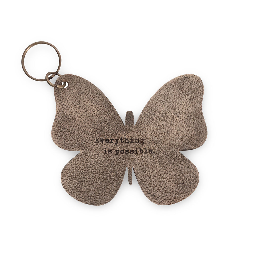 Everything is possible Leather Butterfly Keychain 3"x3"