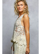 Round Neck Sleeveless Crochet Scalloped Top
