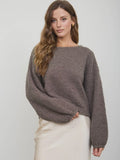 Long Sleeve Fuzzy Knit Sweater - Mocha