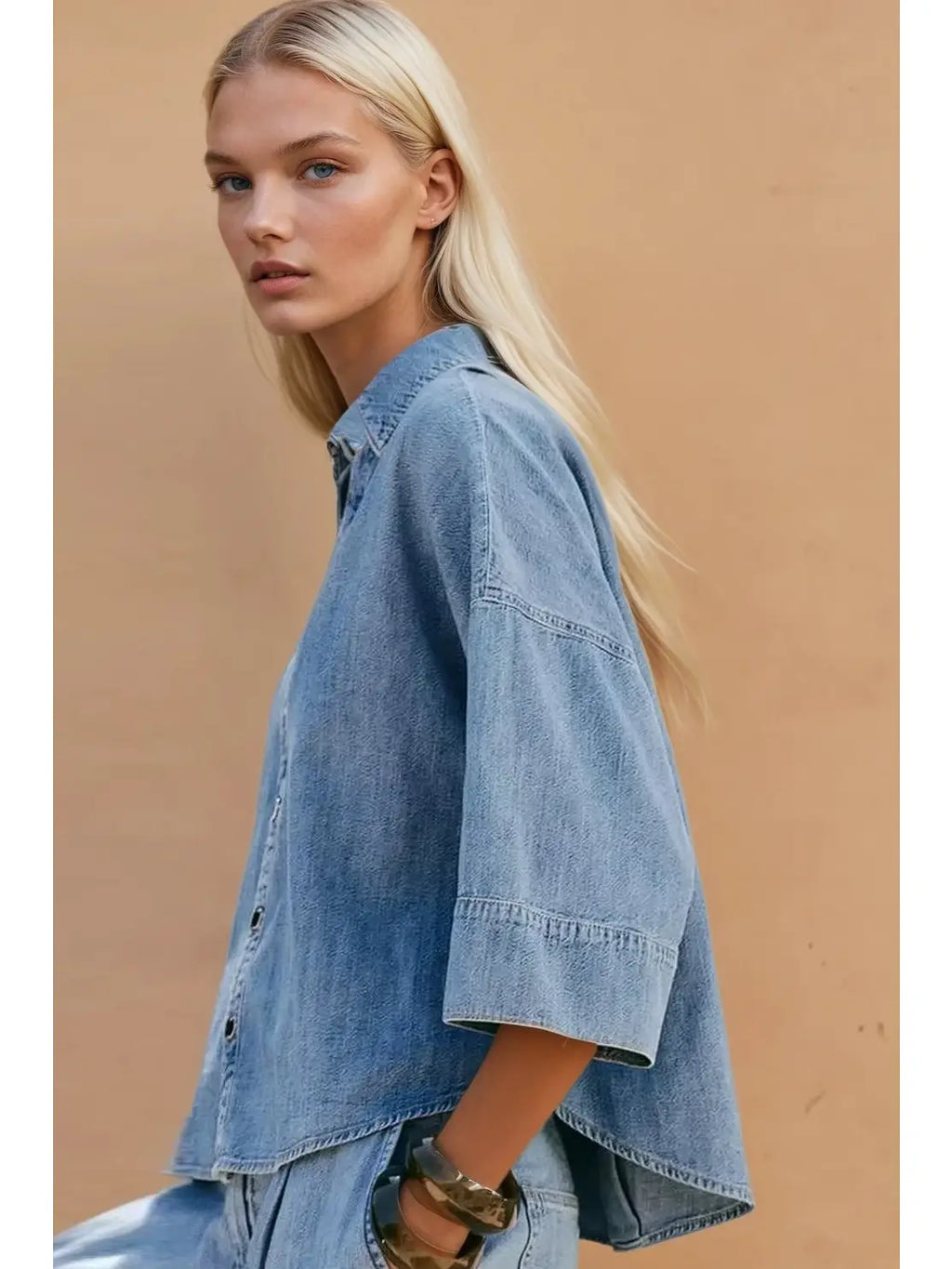 Oversized Denim Shirt with Wide Sleeves