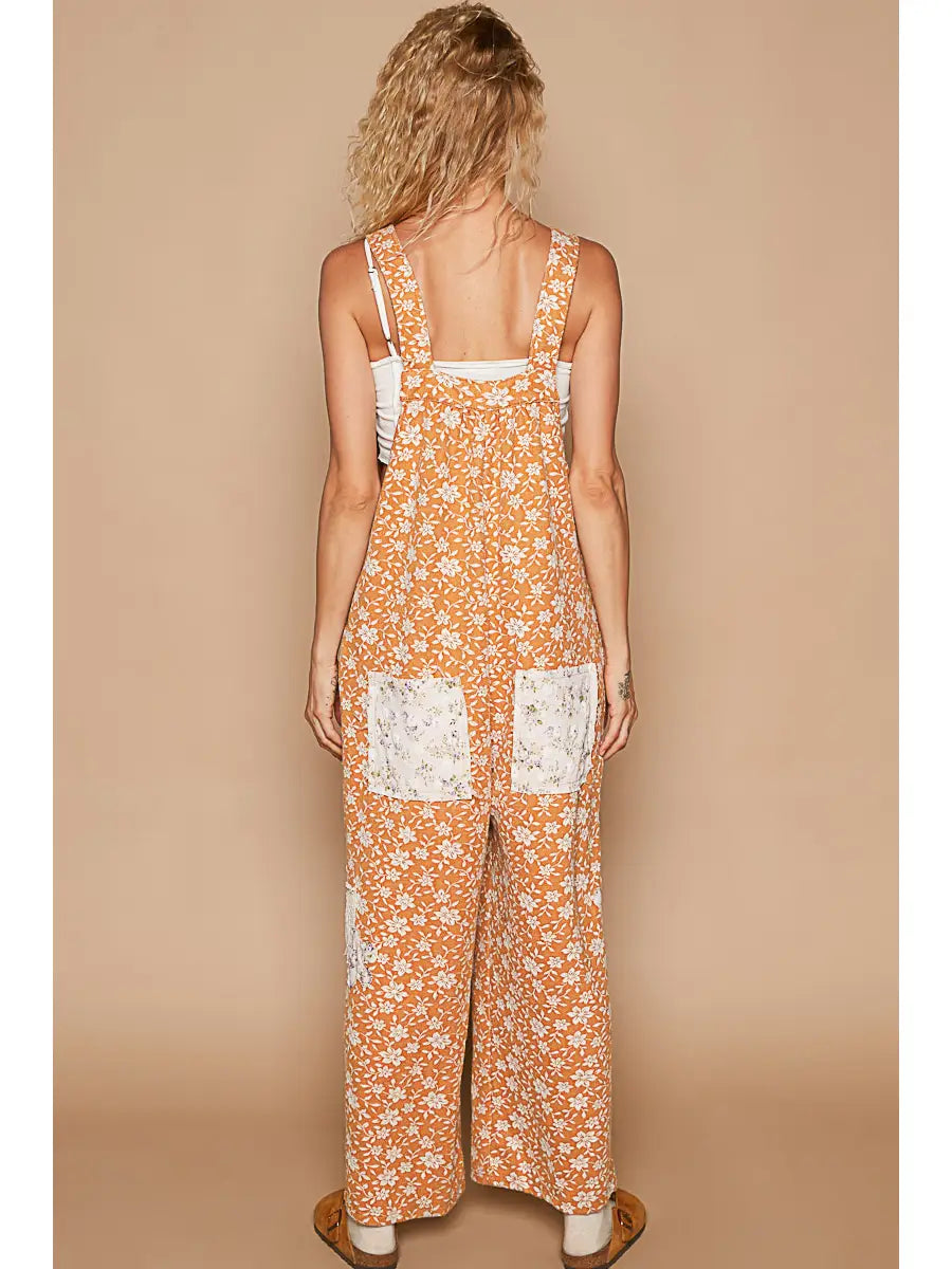 Contrast Patch Woven Overall, Mustard Floral