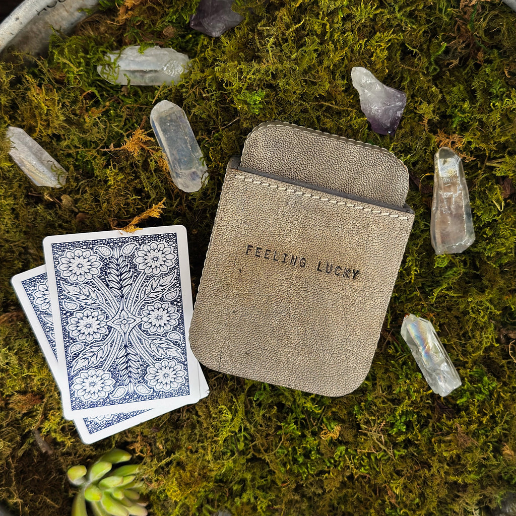 ***Feeling Lucky Leather Playing Card Case - Stone