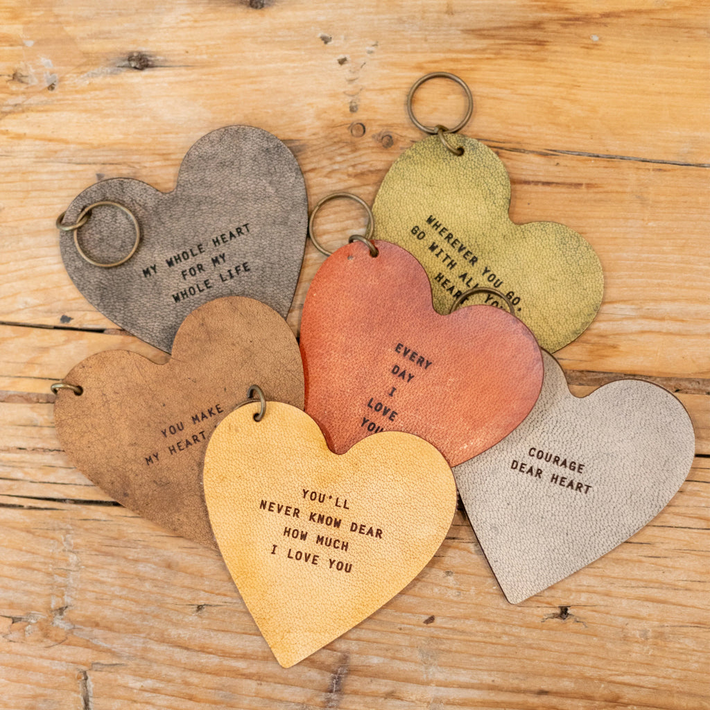 Courage dear heart Leather Heart Keychain 3"x3"
