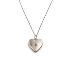 ***Large Heart Locket Necklace with White Topaz Stone - Sterling Silver 16" chain