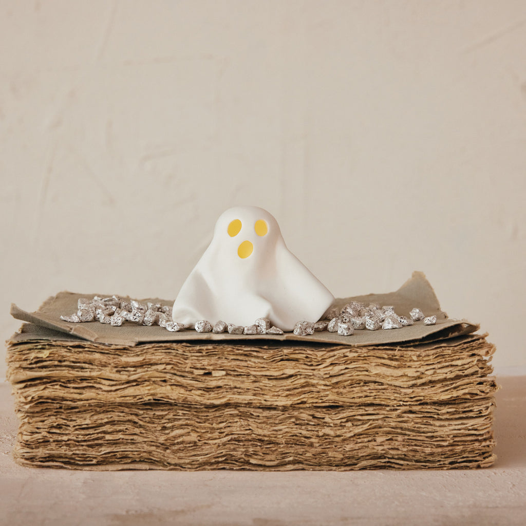 Stoneware Bisque Ghost with LED Light, White