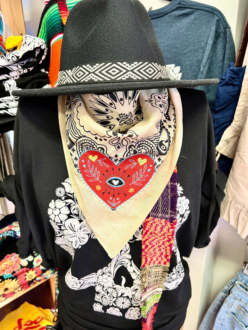 Boho Heart Embroidered Bandana