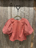 Red Plaid Top with Puff Sleeves
