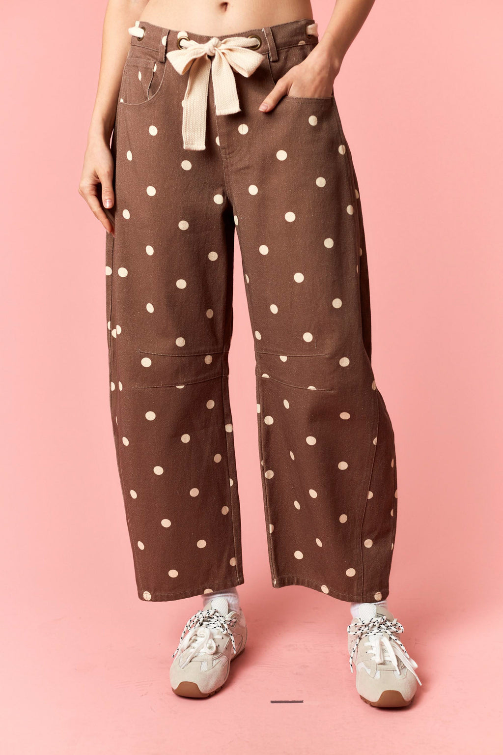 Brown + Ivory Polka Dot Drawstring Pant